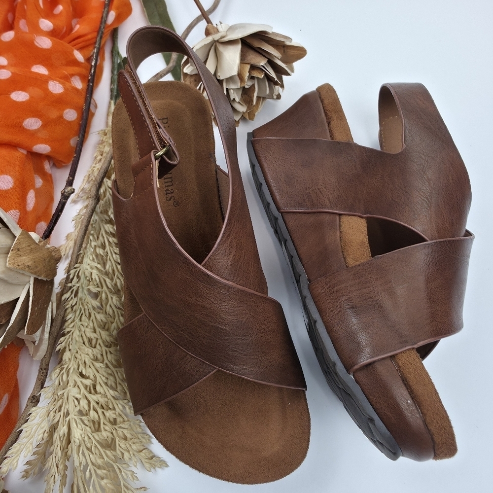 Pierre Dumas Brown Women's Sports Wedge Sandals Sz 6 - Picture 8 of 9